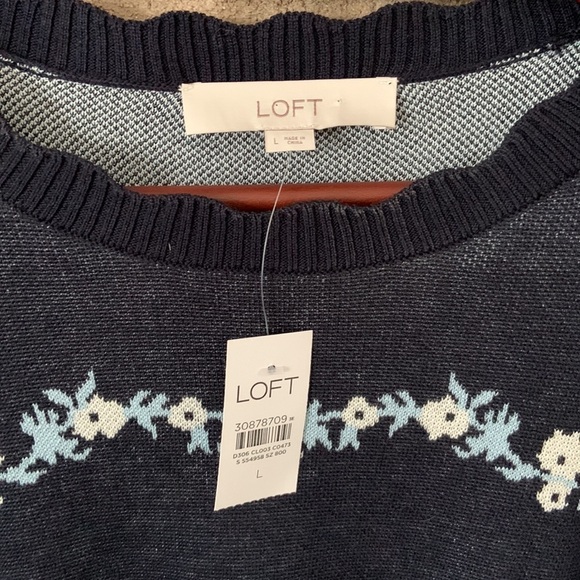 LOFT Navy Floral Scallop Neck Sweater - Picture 3 of 9